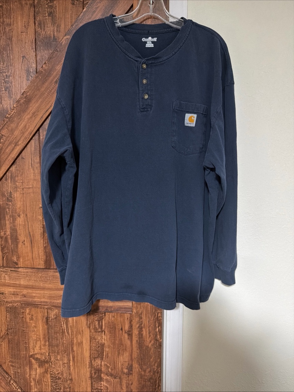 Carhartt Men’s Navy Long-Sleeve Henley Pocket Shirt Size 2XL